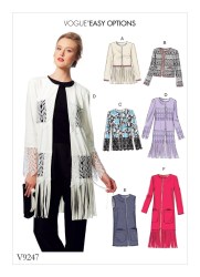 9247 VOGUE EASY UNLINED JACKET  LENGTHS, VEST, FRINGE OR NOT PATTERN XS-MED 4-14; or LG-XXL CHOICE UNCUT